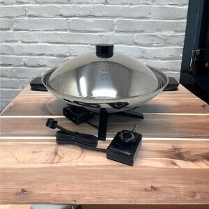 NIB Vintage Electric Wok FARBERWARE 7 QT Aluminum Clad Stainless Steel Crock Pot